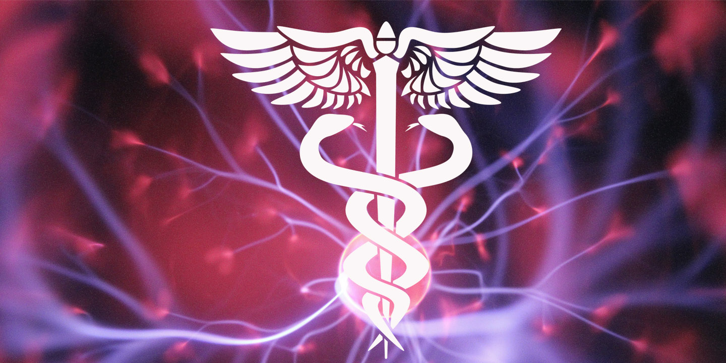 image of the caduceus in front of lightning