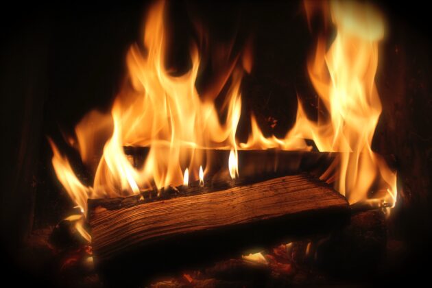 Photo of roaring wood fire